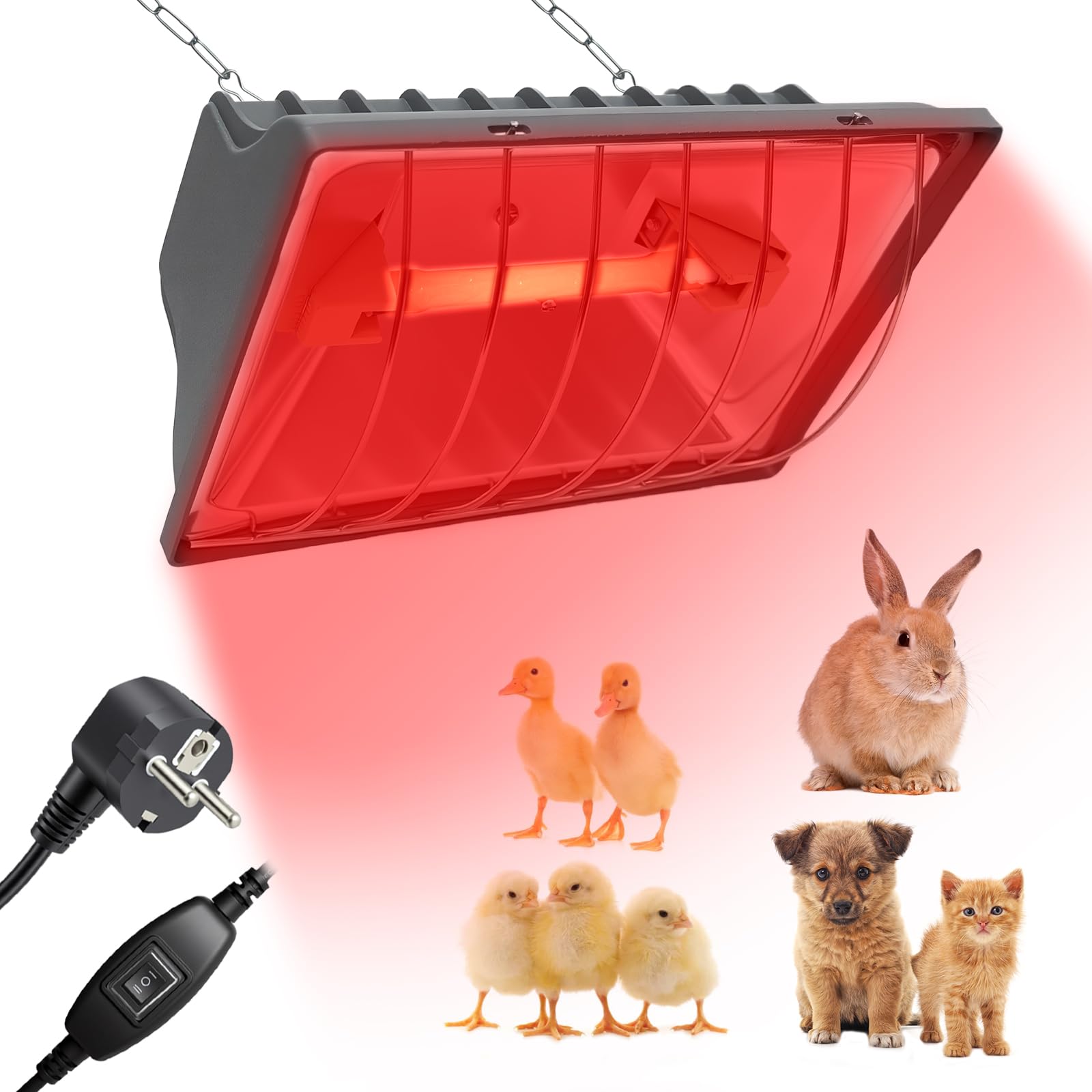 Golgner Rotlichtlampe Wärmelampe für Küken, 175W Heizlampe Hühnerstall, Wärmelampe Hühner, Wärmelampe Tiere, Ferkellampe Kückenlampe mit Schalter, für Küken, Ferkel, Welpen, Enten