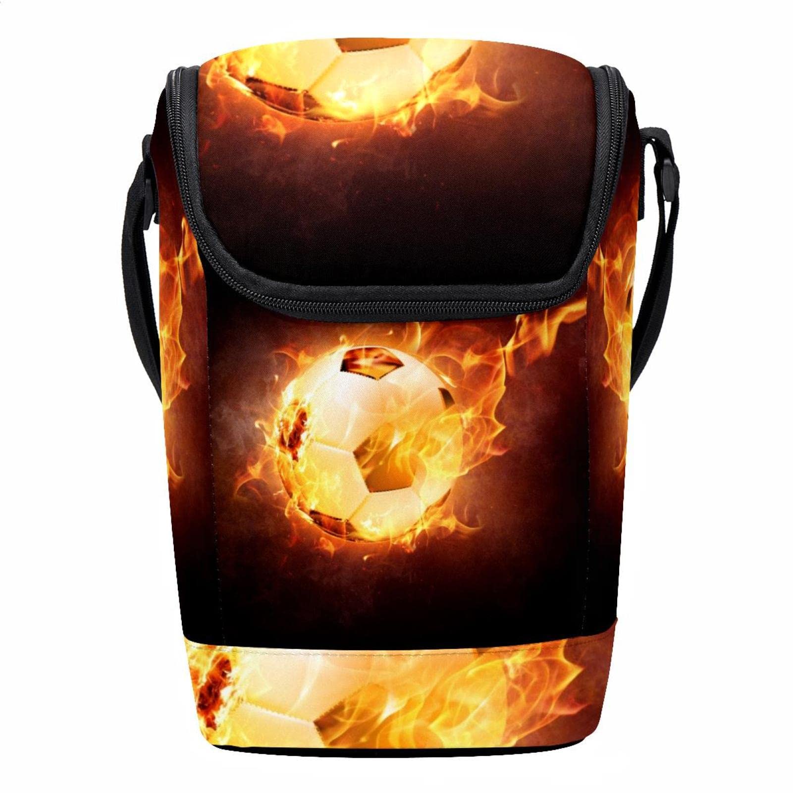 Bolsa de almuerzo deportiva con temática de fútbol y correa bandolera para hombres y mujeres