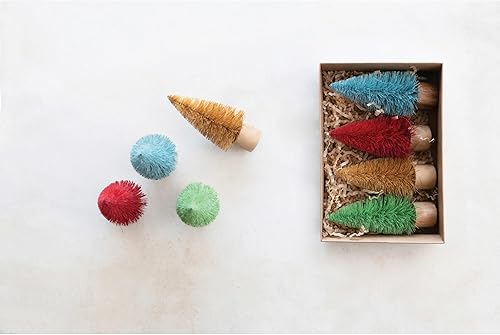 Miniatura 2 de Árbol de cepillo para botella de sisal con bases de madera, multicolor, juego de 4 unidades