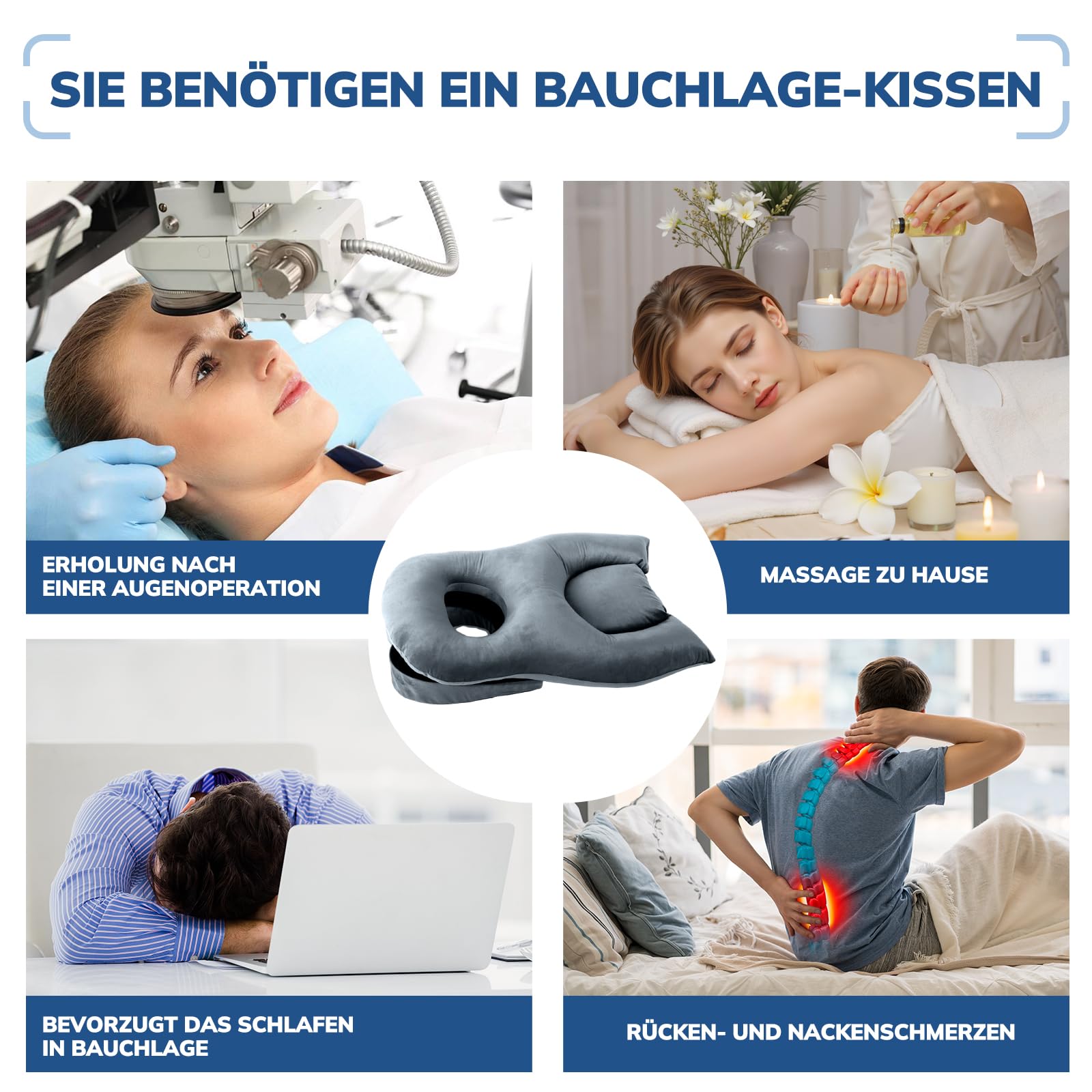 Bauchschläferkissen mit Kopfloch, Face Down Recovery Pillow für Retina- & Augen-OP, Vitrektomie & BBL Erholung, erhöhtes Keilkissen mit Atemöffnung, weicher Flanell & Samtfüllung für Bauchlage