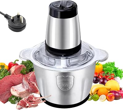 Electric Mini Food Chopper, 2L Food Processor, Stainless Steel Meat Grinder with 4 bi-Level Blades, 300W Mini Chopper for Meat Vegetable Fruit