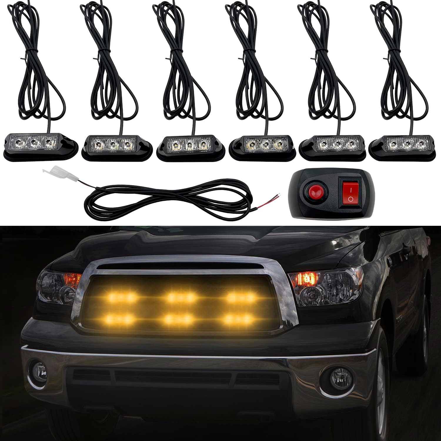 (UPGRADE 2) Led Strobe Lights for Emergency Vehicles Trucks 12-24V IP66 Waterproof (Amber)