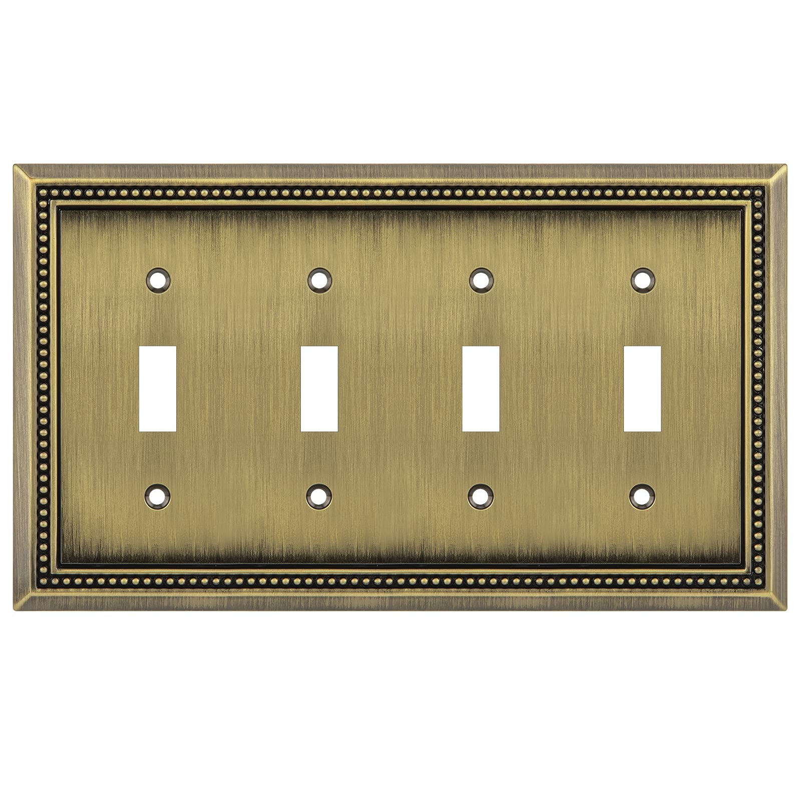 Henne Bery Sunken Pearls Heavy Duty Decorative Wall Plate Switch Plate Outlet Cover (Quad Toggle, Antique Brass)