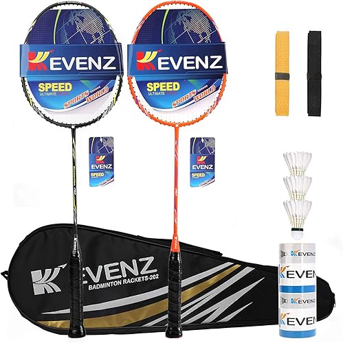 Miniatura 1 de KEVENZ Juego de raqueta de bádminton, 2 raquetas de bádminton de fibra de carbono, 3 plumas de ganso Birdie, 2 agarre de raqueta y 1 bolsa de