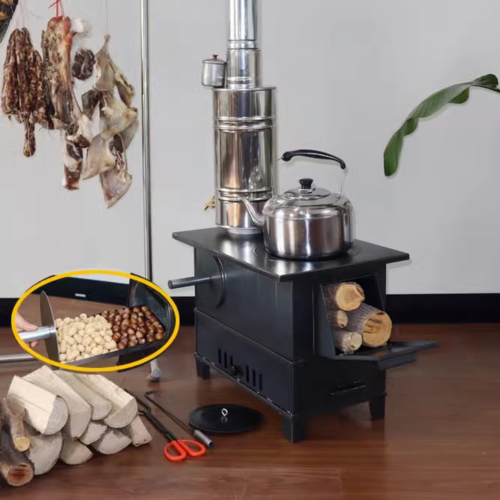 Stufa a Legna con Forno Saldatura Complessiva Senza Soluzione di continuità, Fornello da Campeggio con Tubo Camino per Campeggio Riscaldamento e Cucina(S)