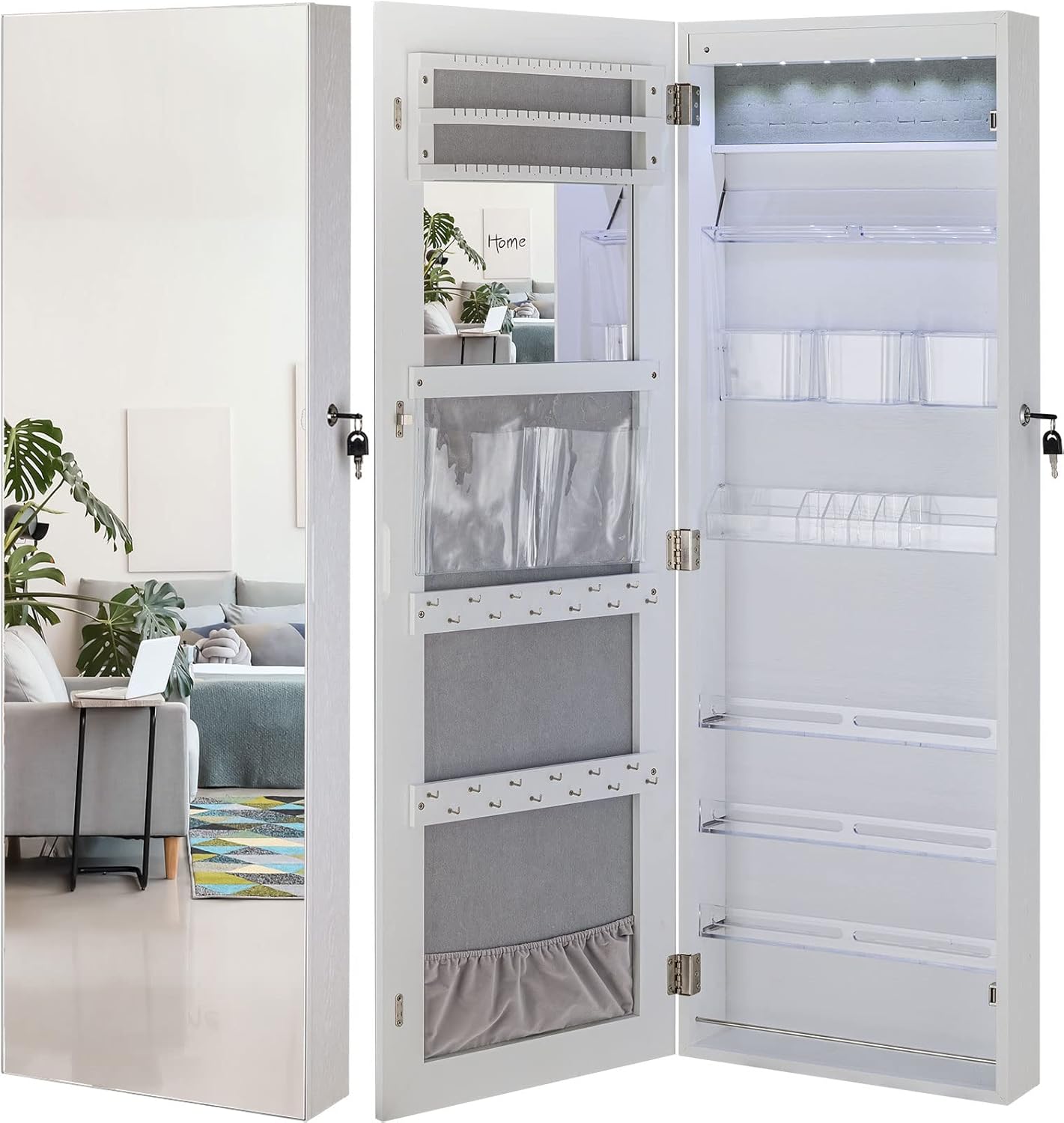 YOKUKINA LED Jewelry Armoire Wall&Door Mounted