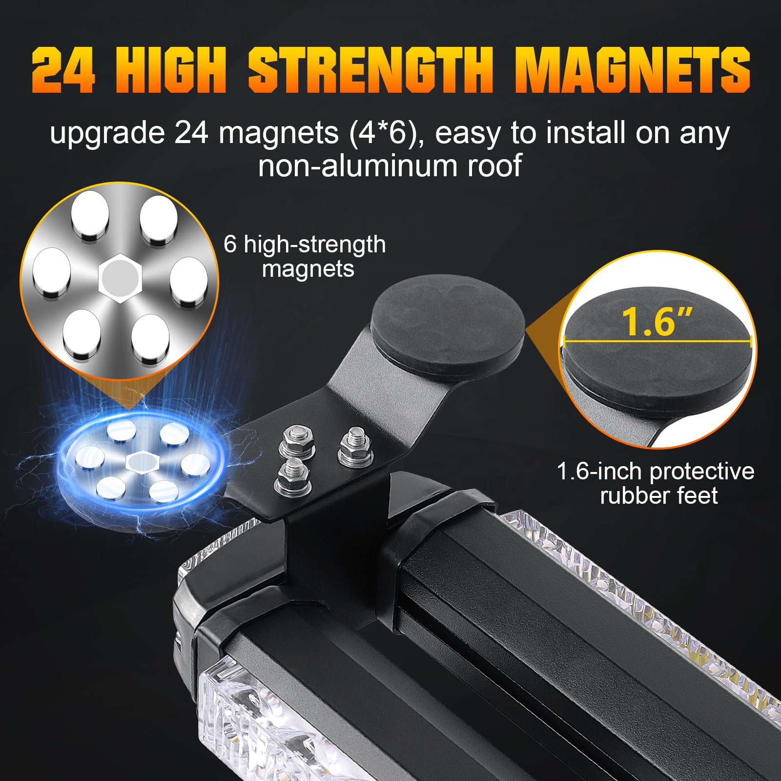 Barra Luci Strobe di Emergenza Tetto da 49 Pollici 102 LED, Faro di Avviso Sicurezza Lampeggiante Doppia Faccia con Base Magnetica per Spazzaneve, Camion, Veicoli Edili (Ambra)