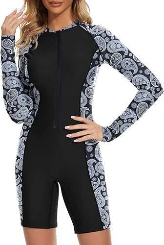 Miniatura 3 de Century Star Traje de baño de manga larga para mujer, traje de baño de una pieza, modesto cobertura completa, trajes de baño Boyleg Surfing