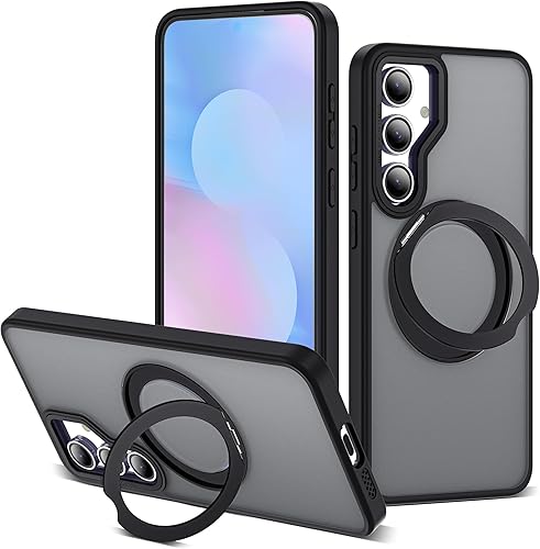 Miniatura 61 de Funda para Samsung Galaxy S25 con soporte de anillo magnético giratorio de 360°, compatible con protección militar Mag-Safe, a prueba de golpes,