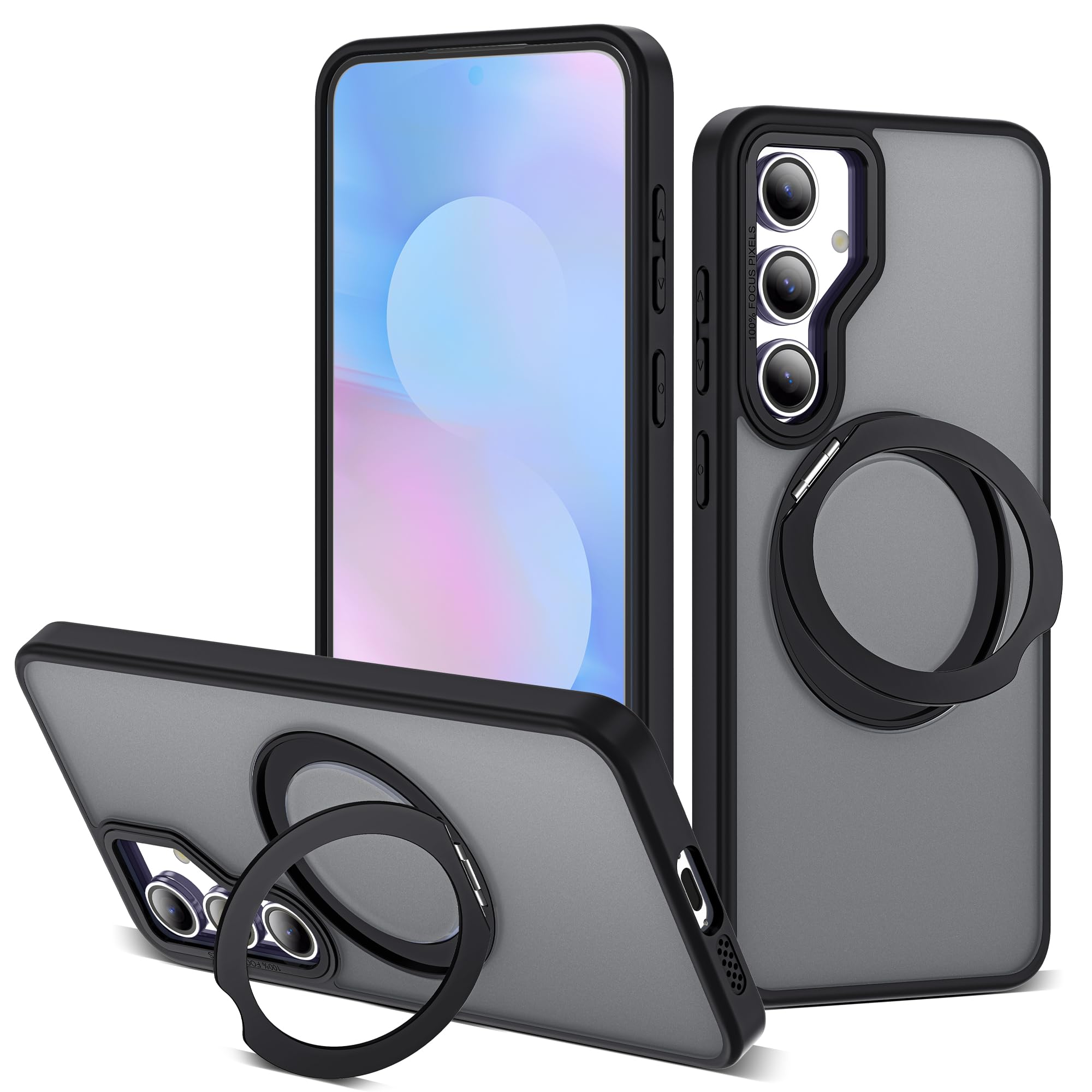 for Samsung Galaxy S25 FE Case with 360° Spin Stand,Black