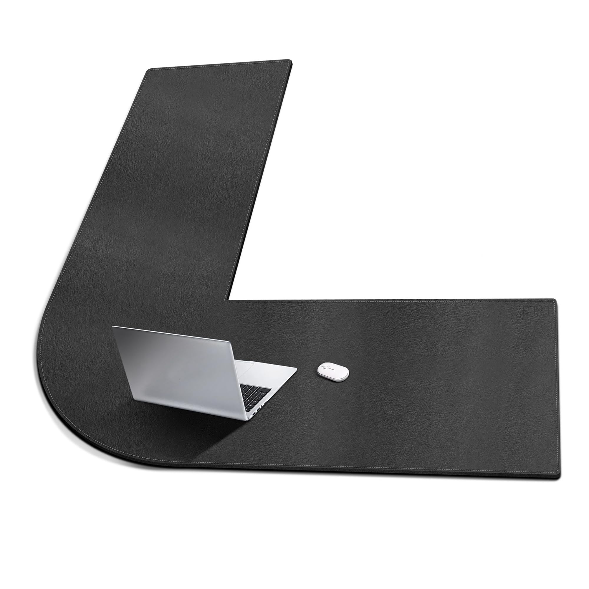 Cacoy L-Shaped Desk Pad, PU Leather Corner Desk Mat, 51.2x55.1x15.7 Inch, Black
