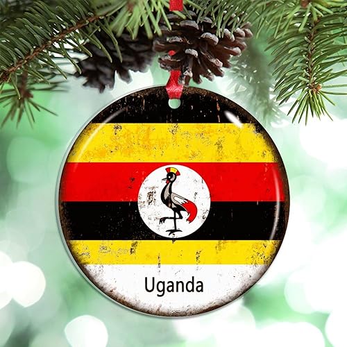 Guangpat The Flag of Uganda - Adorno de Navidad personalizado 2023 Shabby Chic Uganda Adornos de árbol de Navidad acrílico Country City Souvenir