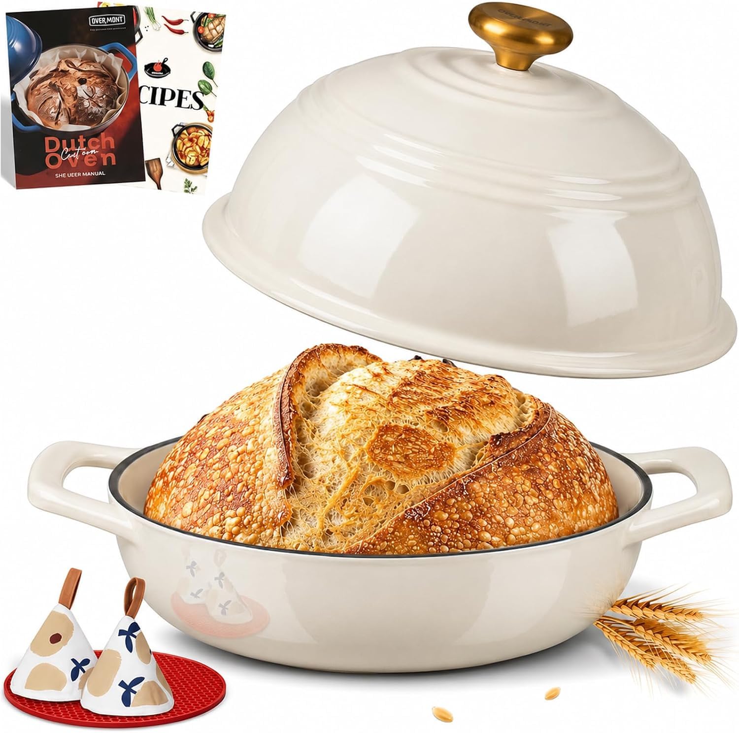 Overmont 6QT Enamelled Cast Iron Sourdough Bread Oven with Dome Lid