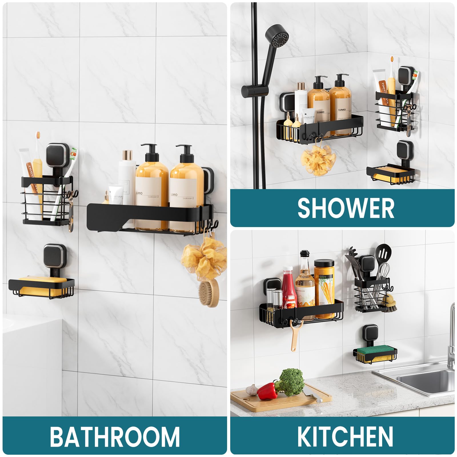 TAILI Etagere Douche Ventouse sans Perçage Porte Savon Douche,2 Pack Noir