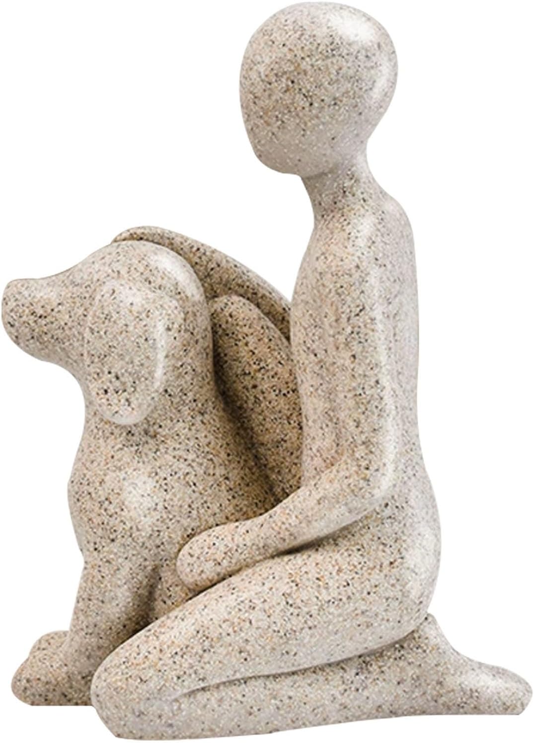 Dog Sculpture Home Decor - Cute Man and Dog Statue Decoration Modern Home Decoration Figurine for Living Room Office Shelf Desk Coffee Table Decor-Sandstone-Sitting Posture