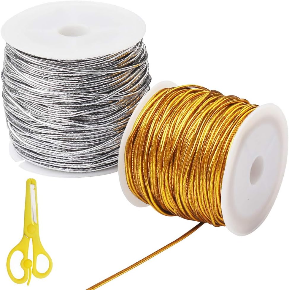 2 Roll DIY Craft String, 50M Craft Making Elastic Cord 1MM Thick Gold