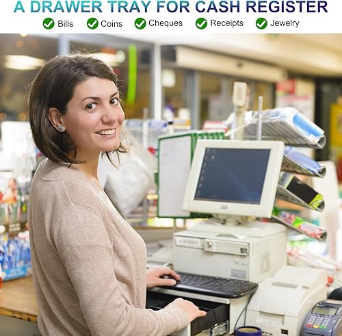 Miniatura 5 de PATIKIL Bandeja de dinero para caja registradora, bandeja de inserción de cajón, organizador portátil de caja de almacenamiento de dinero con clip