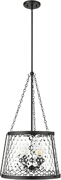 ML Lighting | Adabella Collection | 20405-MB | 5 Light Pendant in Matte Black Finish with Clear Hammered Glass Shade | Perfect for Kitchens, Dining Rooms, Living Rooms, Entryways, Hallways