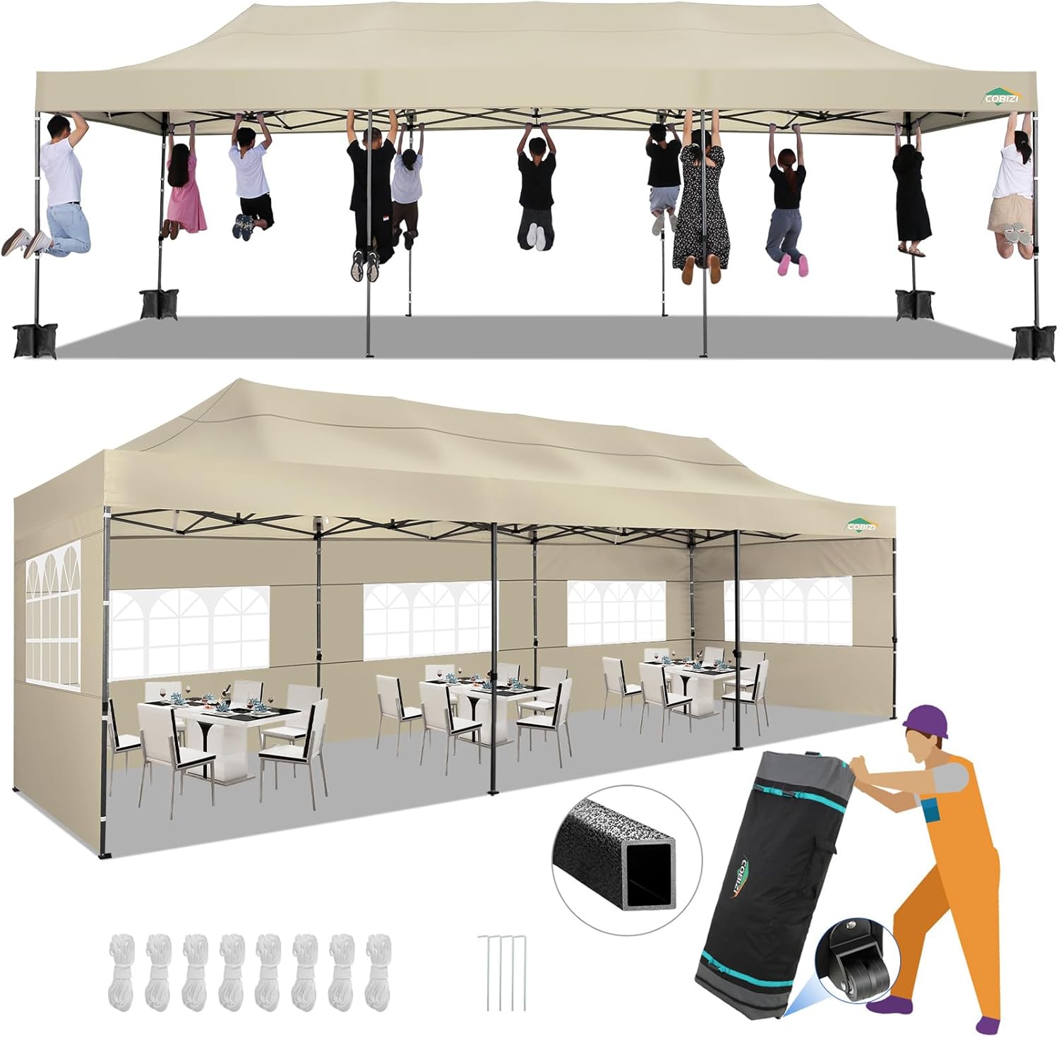 Amazon.co.jp 10x30 高耐久 ポップアップキャノピー 8つのサイドウォール付き 安定したウェディングアウトドア