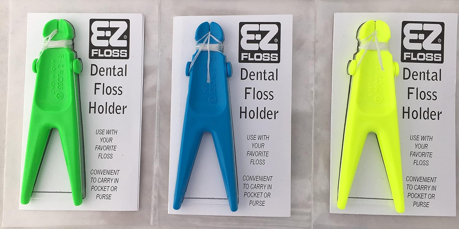 EZ Floss Dental Floss Holder (Blue, Yellow, Green