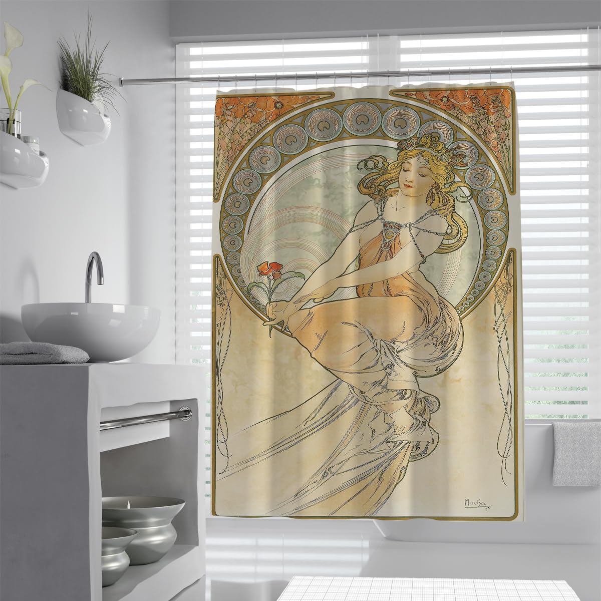 OLLIAR Home Boho Shower Curtain Vintage Mythological Woman Luxury Bathroom Decor Retro Aesthetic Fabric Bathroom Curtains Set with Hooks for Women 180x160cm
