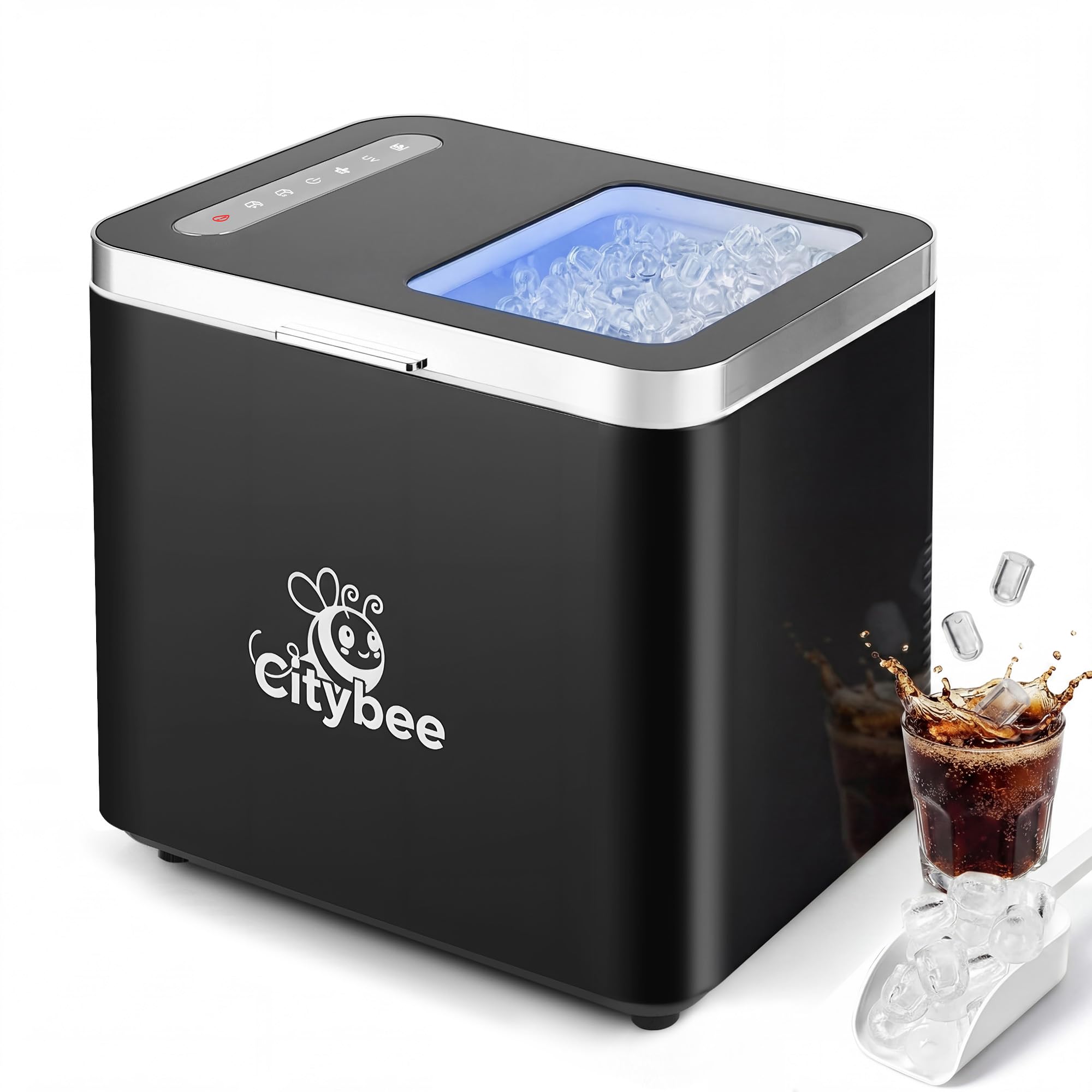 Citybee Petite machine à glaçons Bullet Ice Cube Maker - 2 tailles - Mini silencieuse - Avec poignée portable - Pour bureau, camping et fête