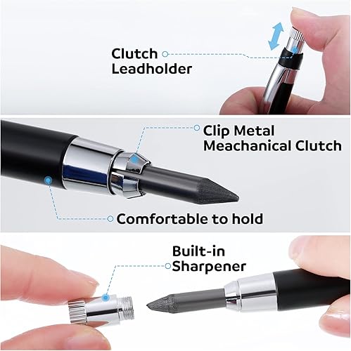 Miniatura 4 de Lápiz mecánico de 0.220 in de diámetro para artista, carpintero, lápices de dibujo, marcador de metal con sacapuntas integrado para construcción,