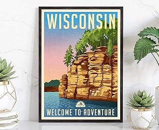 Pera Print State Poster, Retro Style Travel Poster, Wisconsin, Vintage Rustic Poster Print, Home Office Wall Art Decoration, Wisconsin State Map Poster - 16 * 20 inches