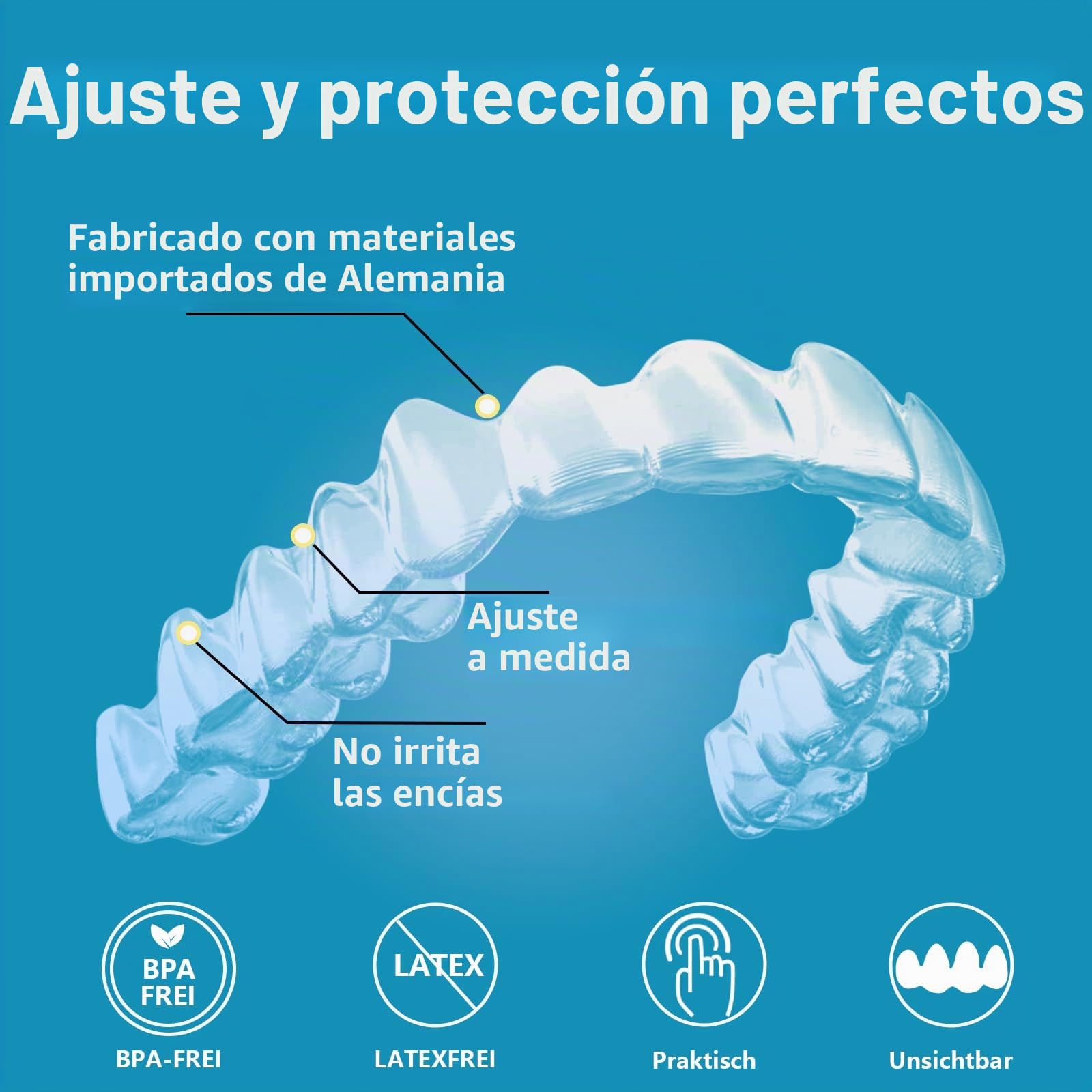 Retenedor dental transparente a medida para dientes superiores e inferiores