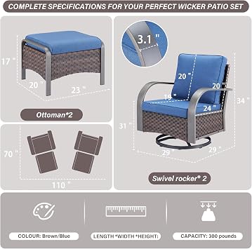 Belord 4 Pieces Patio Furniture Sets - Swivel Rocker Outdoor Chairs with Ottomans, All Weather Wicker Swivel Furniture Glider Seating Set for Porch Deck Backyard Sunroom Brown Wicker