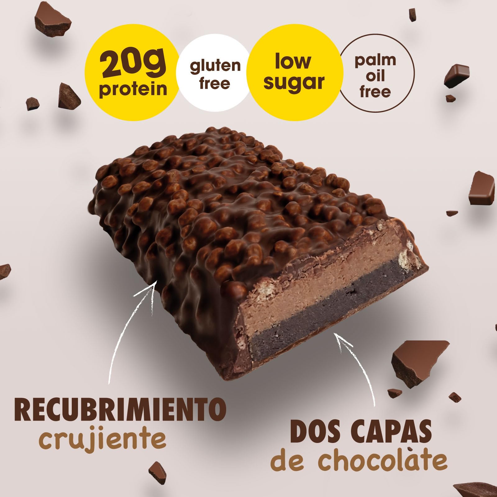 Enervit The Protein Deal Crunchy Double Choco Storm, Barritas Proteicas, Sabor Chocolate Negro, 20g de Proteínas, 0,1g de Azúcares, Snack Delicioso, Sin Gluten, 12 Barritas de 55g