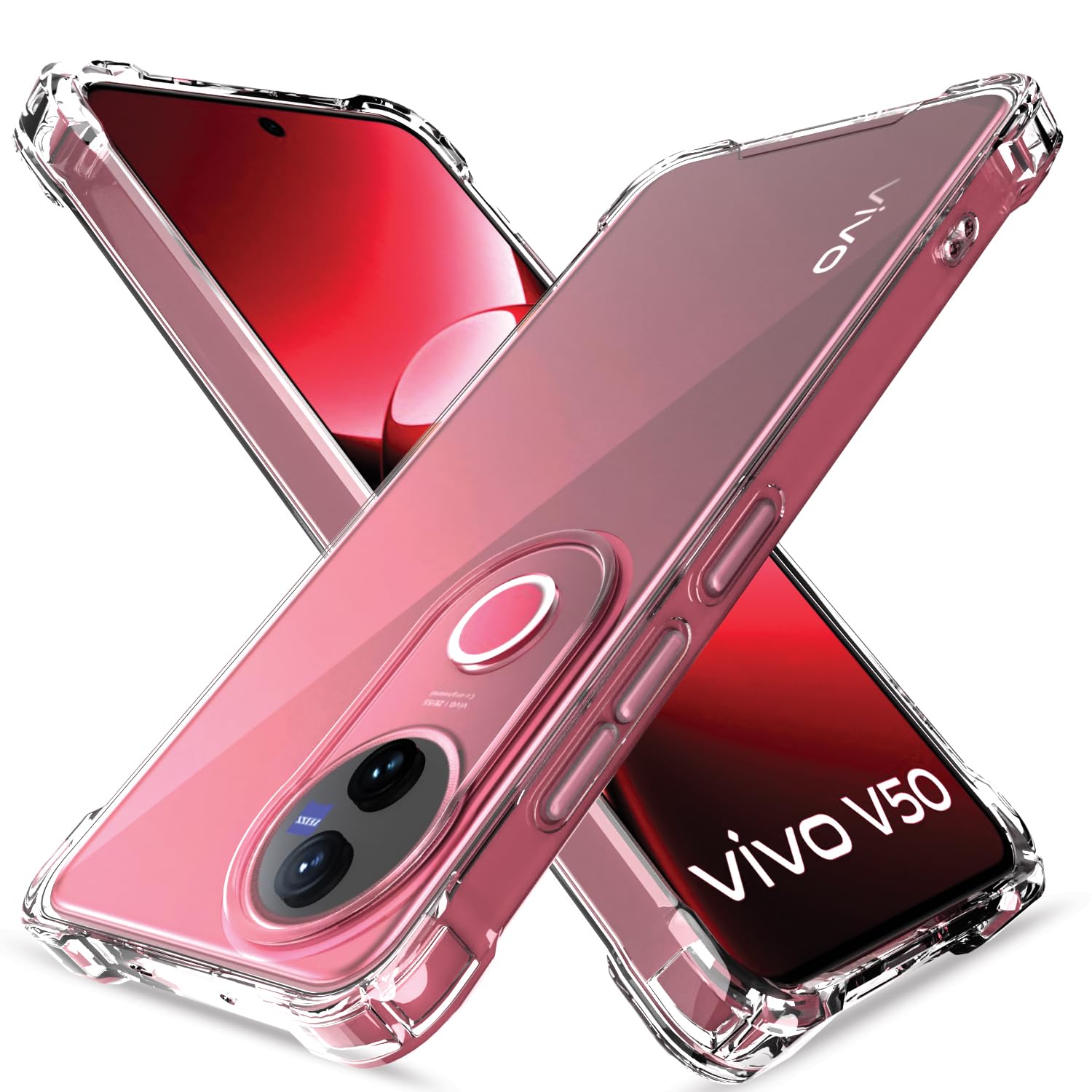 Amazon Basics Back Cover for Vivo T4R 5G / iQoo Z10R 5G / Vivo V50 5G / V50e 5G PC + TPU Clear Transparent Raised Edges Shockproof Protective Phone Bumper Case(Transparent)