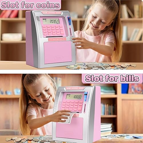 Miniatura 10 de Alcancía de cajero automático mejorada 2022 para dinero real para niños y adultos con tarjeta de débito, alimentador de facturas, reconocimiento de