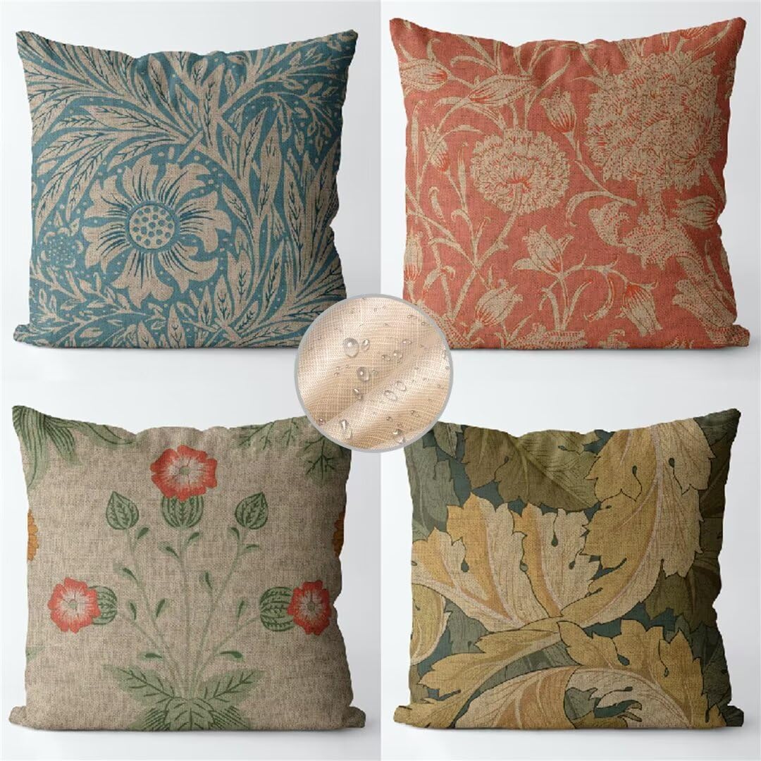 Outdoor Kissen Vintage Kissenbezug 50x50 cm Kopfkissen 4er Set Sofakissen Wetterfest Kissenhülle Dekokissen Rustikal Kissenbezüge Leinen Couchkissen Zierkissenbezug für Gartenmöbel Zuhause Dekor F853