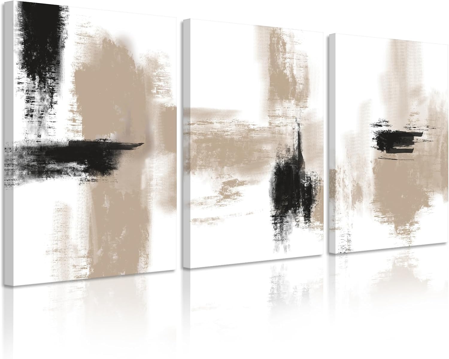 lianyibo Beige Abstract Wall Art Painting Set of 3 Neutral Black Beige Modern Canvas Wall Art Prints for Room Bedroom Decor(60x90cmx3/Frameless)