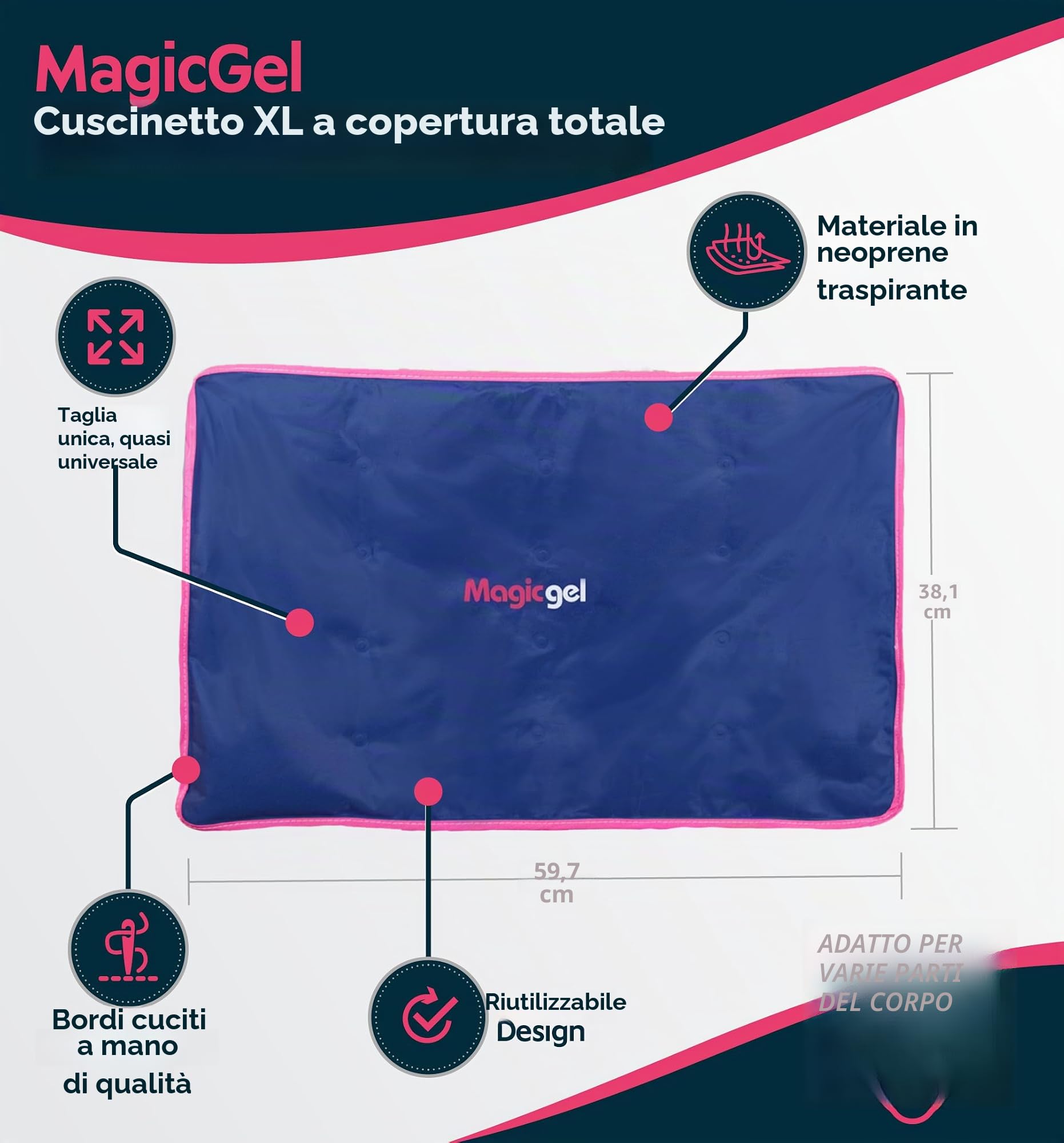 Magic Gel Borsa Ghiaccio Gel Grande per Infortuni - Sacca Ghiaccio per Schiena, Fianchi, Collo e Colonna Vertebrale. Ghiaccio Gel Riutilizzabile e Flessibile Utilizzabile