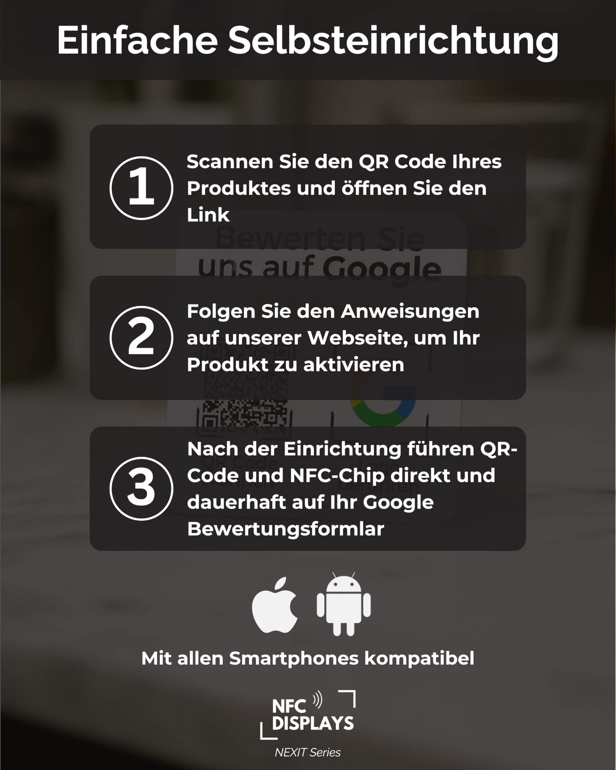 Aufsteller Aufkleber-Karte für Google Bewertungen mit QR-Code NFC 6x6 cm 5x Pack weiß Deutsch