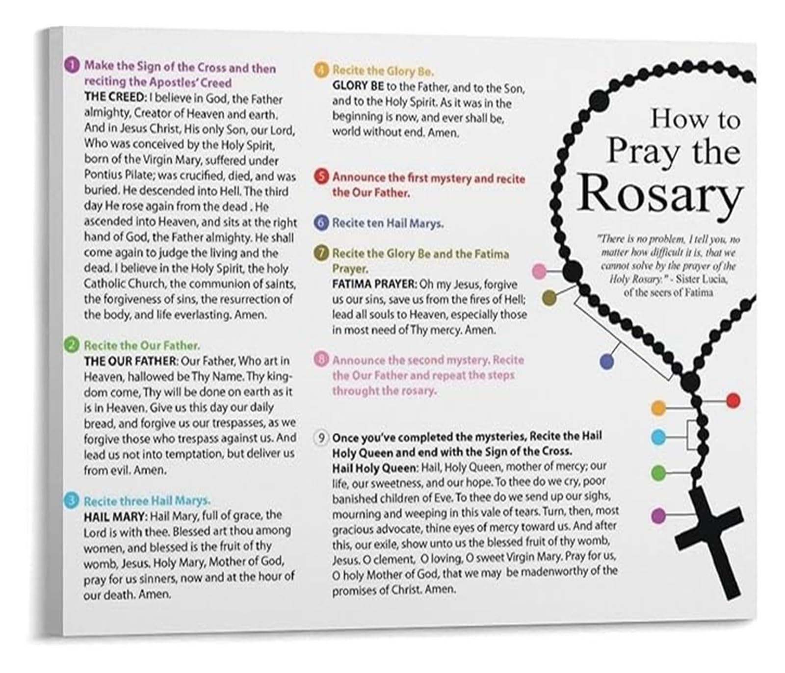 LLBOGRGGN How to Pray the Rosary Poster Framed Canvas Art Catholic Prayer Step by Step Guide for Home Altar Decor(Framed,08x12inch(20x30cm))