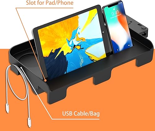 Miniatura 7 de Estante de noche para dormitorio con puerto de carga USB y salidas de CA, mesita de noche, mesita de noche acoplable, bandeja de noche esencial para