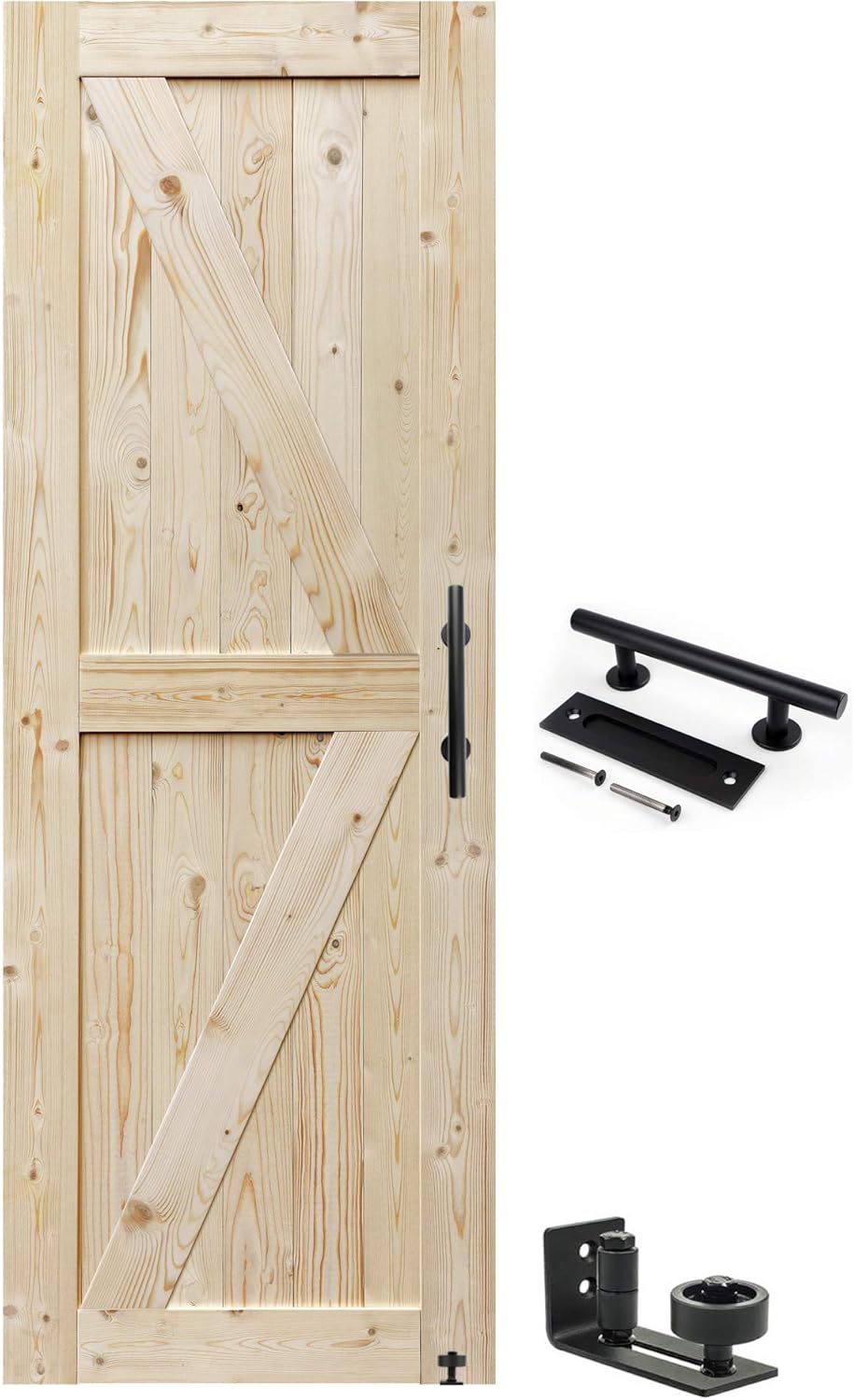 S&Z TOPHAND 30 in. x 80 in. Barn Door, 24-54in Unfinished British Brace Barn Door/Modern Style/Solid Wood/Sliding Door/Simple Assembly is Required (30, Unfinished)