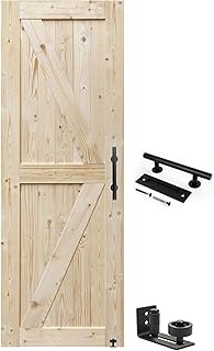 S&Z TOPHAND® 30in x 84in Barn Door, 20-60 in Unfinished British Brace Barn Door/Modern Style/Solid Wood/Simple Assembly is Required,Without Sliding Hardware