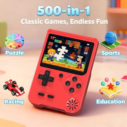 Miniatura 3 de Consola de juegos de mano integrada en 500 juegos clásicos, portátil retro recargable con pantalla LCD de 3.0 pulgadas, soporte de conexión a TV y 2