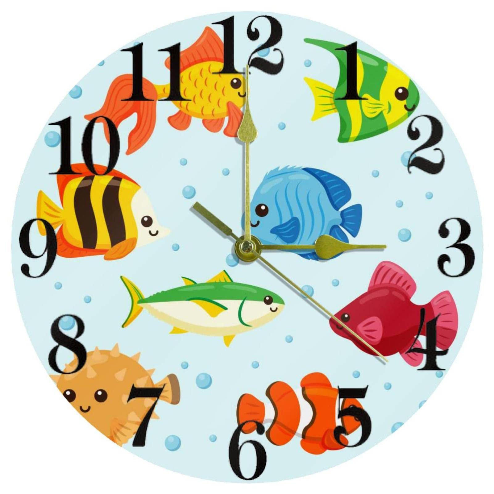 Horloge murale poisson colorée 25,4 cm silencieuse sans tic-tac à piles