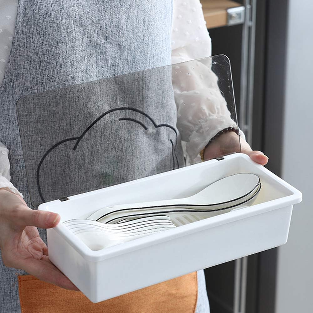White Flatware Tray Kitchen Der Organizer With Lid And Drainer -