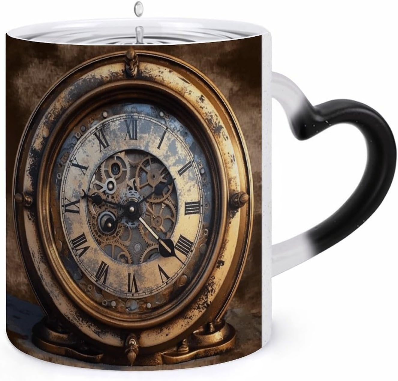 Steampunk Clock Color Changing Mug Heart-Shaped Handle Mugs Fashionable Tea Cup Coffee Cup Popular Tumbler And Cups For Office Workers Mug & Unique Gift Giving Teacup