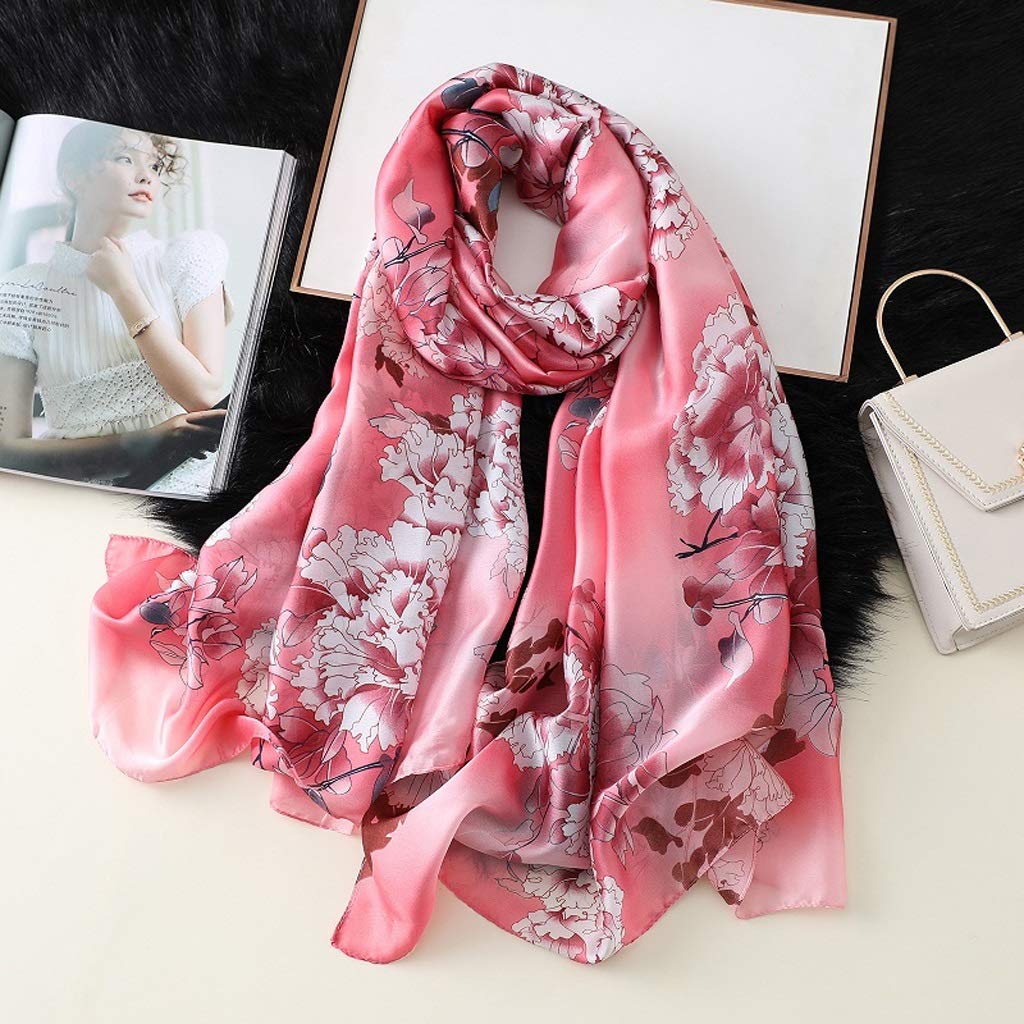 CrEev Pañuelo de moda de satén de seda para mujer, bufandas Hijab estampadas, chales cuadrados de 180x90cm y bufandas para mujer