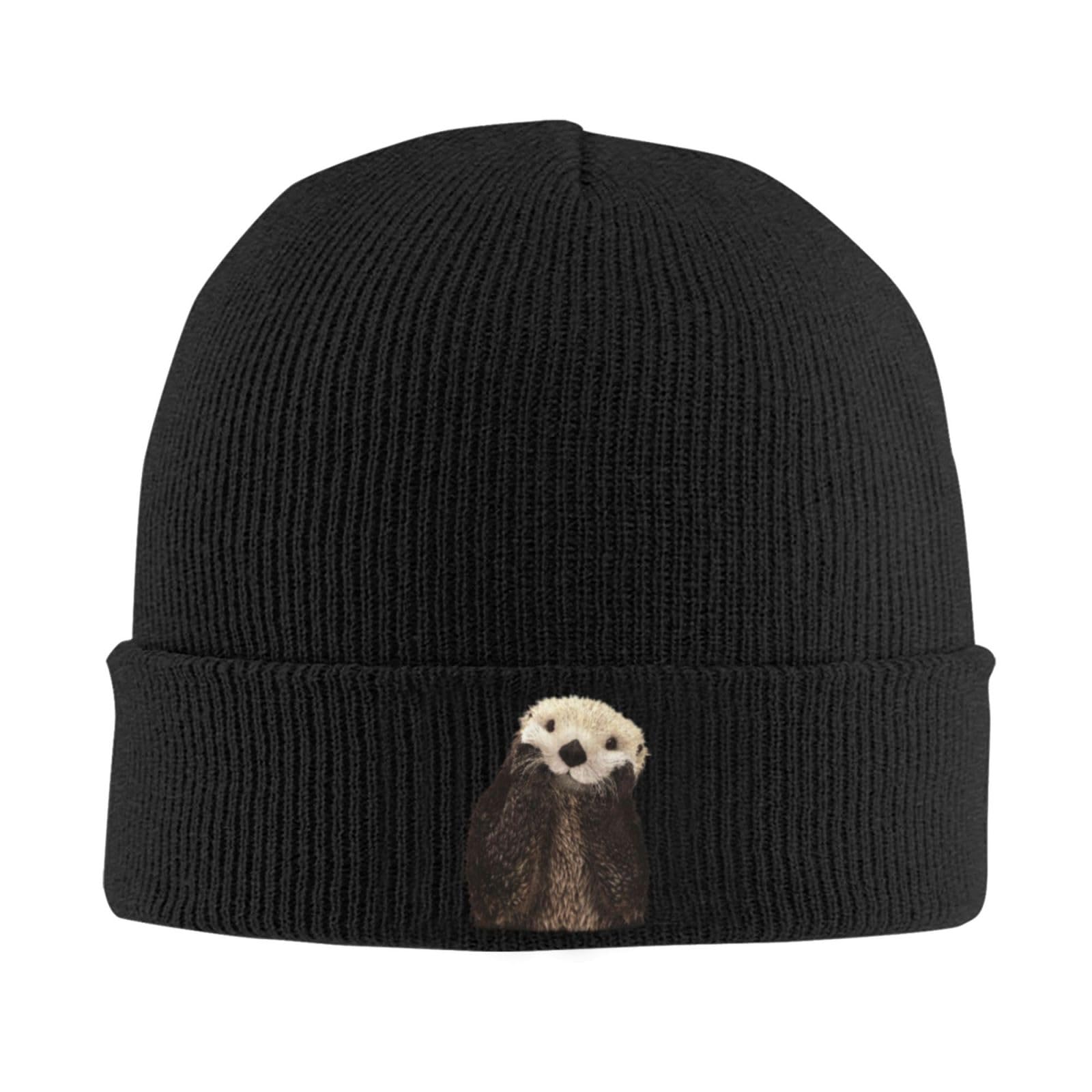 Vintage Retro Funny Otters Lovers Gifts Black Beanie Men Slouchy Knit Skull Cap Warm Stocking Hats Guys Women Striped Winter Beanie Hat Cuffed Plain Hat