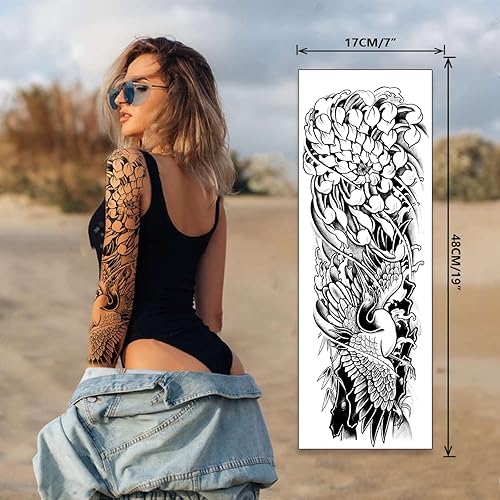 Miniatura 2 de Tatuaje temporal de brazo completo, sexy calcomanías de tatuaje falso 3D extra grandes, tatuaje impermeable, para brazos y piernas para adultos,