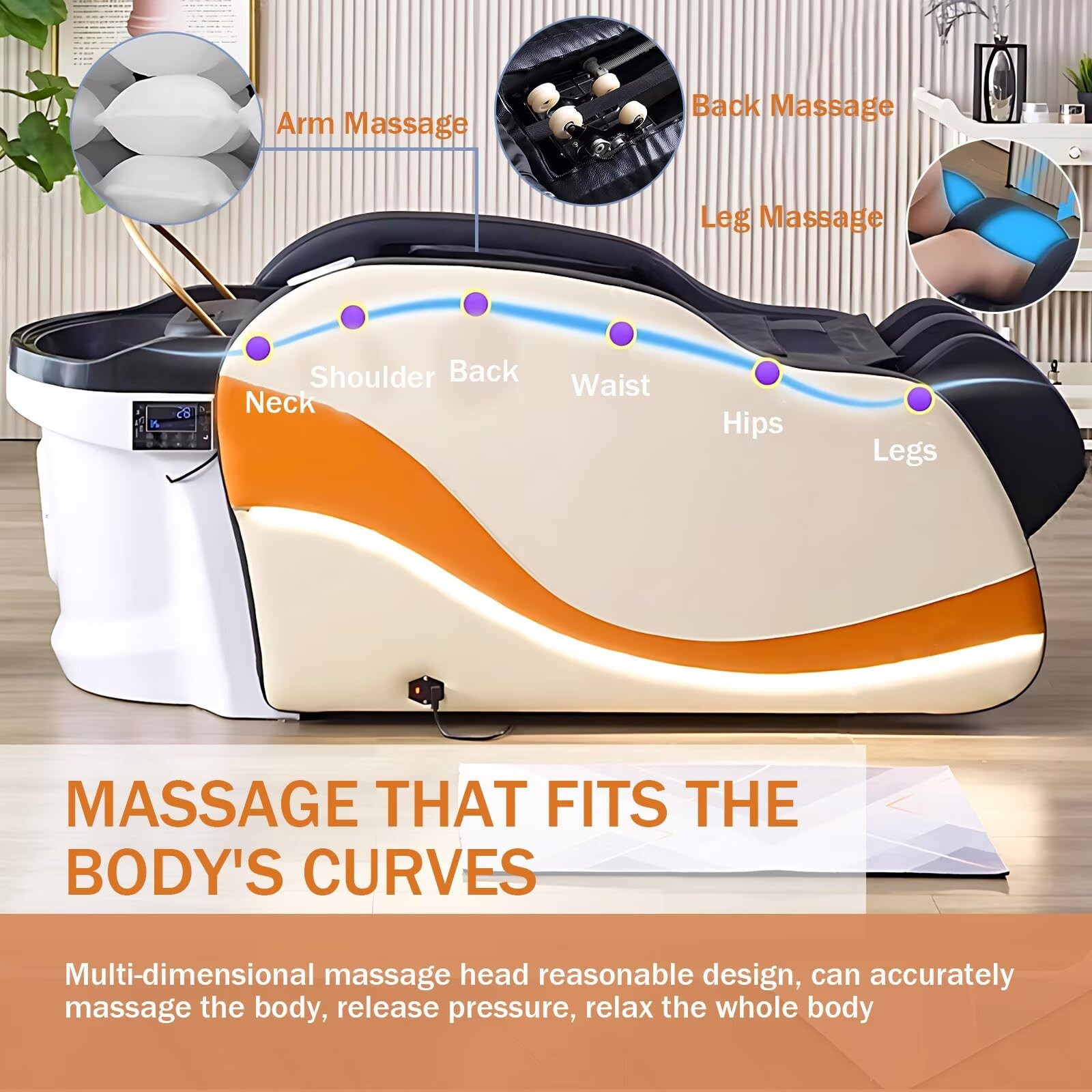 Professionelle Haarwaschliege, Massageliege mit Stilvoller Ambientebeleuchtung, Salon-Spa-Ausstattung mit Wasserzirkulation, Begasung Und Ganzkörpermassage
