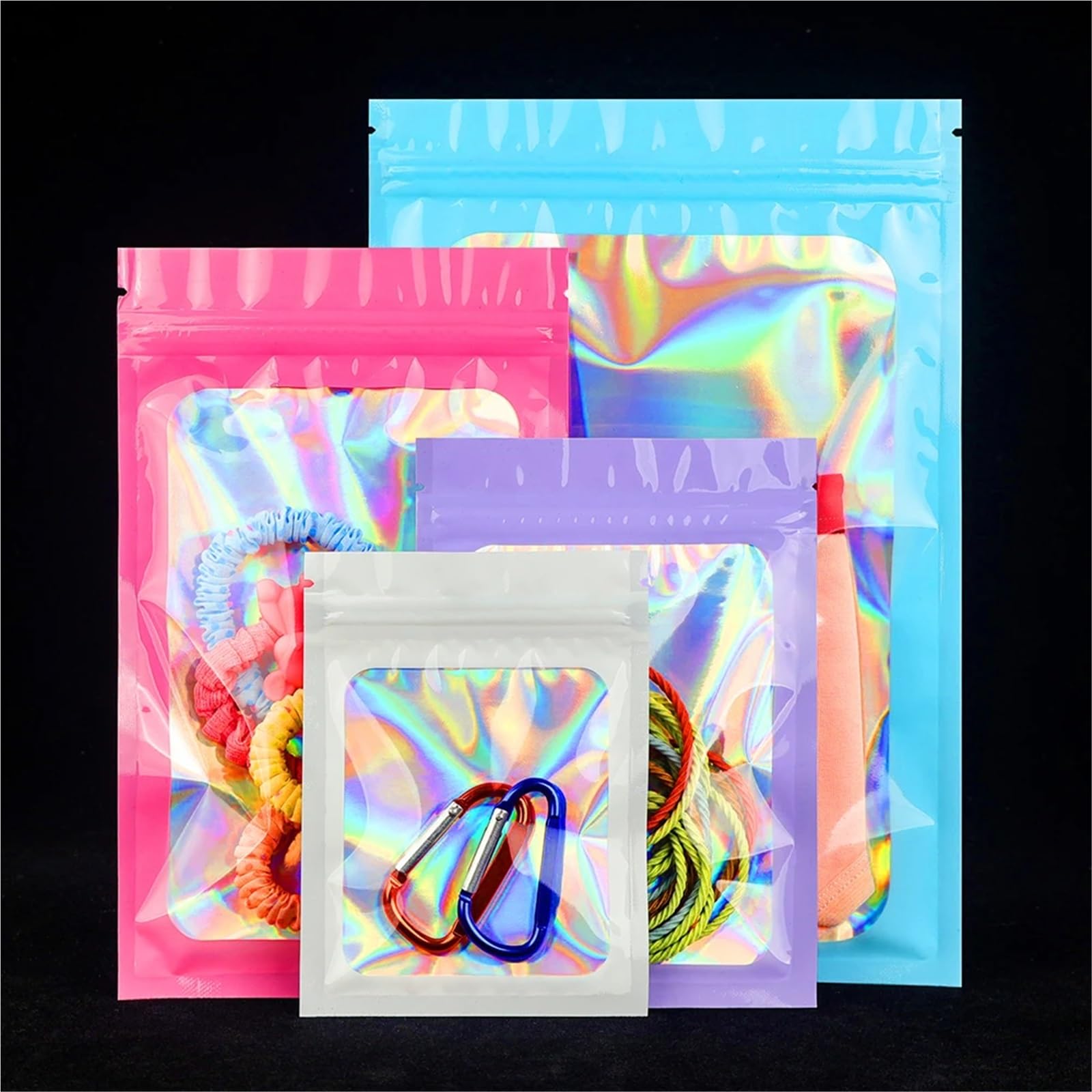 Sacchetti a chiusura lampo con olografica a colori da 200 pezzi, bustine for gioielli, collane, cosmetici, for imballaggio for piccole imprese per Alimenti e Campione(Pink,8x13cm)